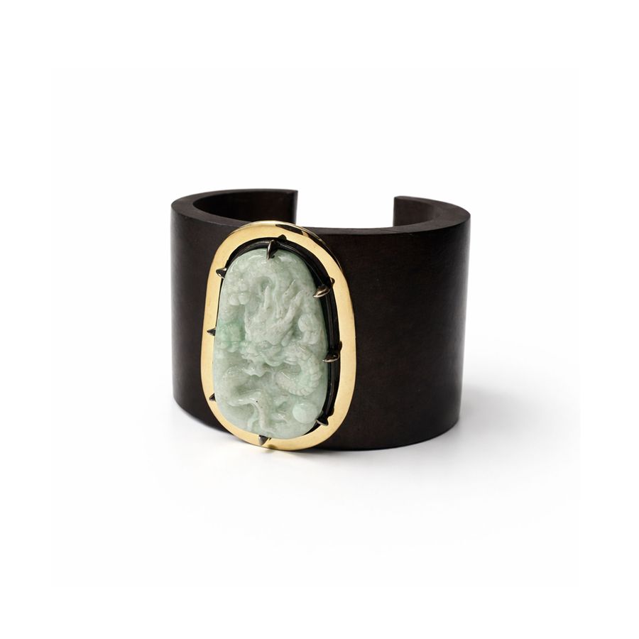 Ebony and jade bracelet with double setting Totem | BR EBBR AGN